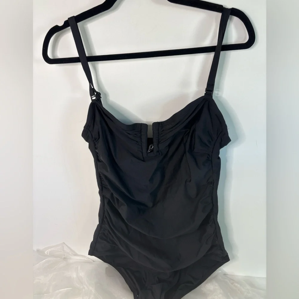 DKNY Black U-Wire Bandeau One Piece Swimsuit Tummy Control Removable Straps - Picture 2 of 7